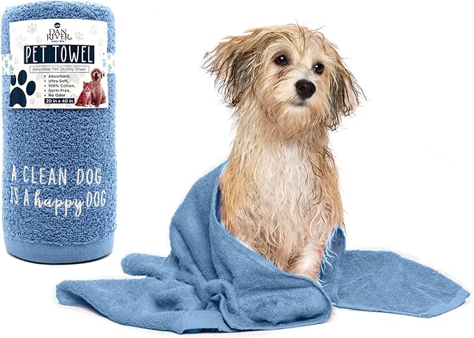 DAN RIVER Dog Towel - Pack of 1, 100% Cotton, 20x40, Ultra Soft 450 GSM, Super Absorbent & Quick Drying Towel for Dogs, Cats, and Other Pets, Riviera.