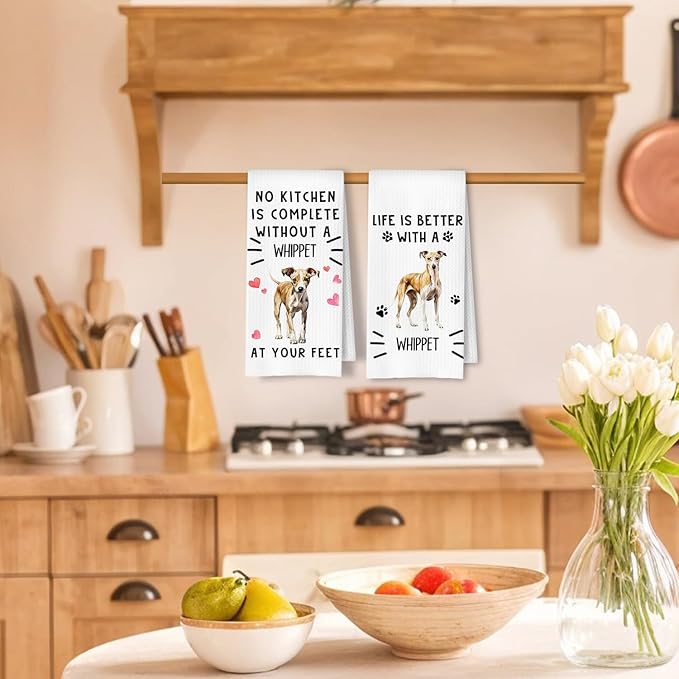Whippet Gifts Kitchen Towels, Whippet Dog Dish Tea Towels for Kitchen Decor, Dog Lover Mom Dad Gifts Decorative Hand Towel, 16x24 Inches Set of 2