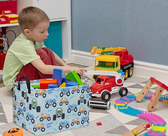 Rectangular Monster Truck Baskets Kids Gift Bins Empty Baby Basket for Boys Toy Storage Basket Organizer Bin Box Room Decor for Home(Monster Truck)