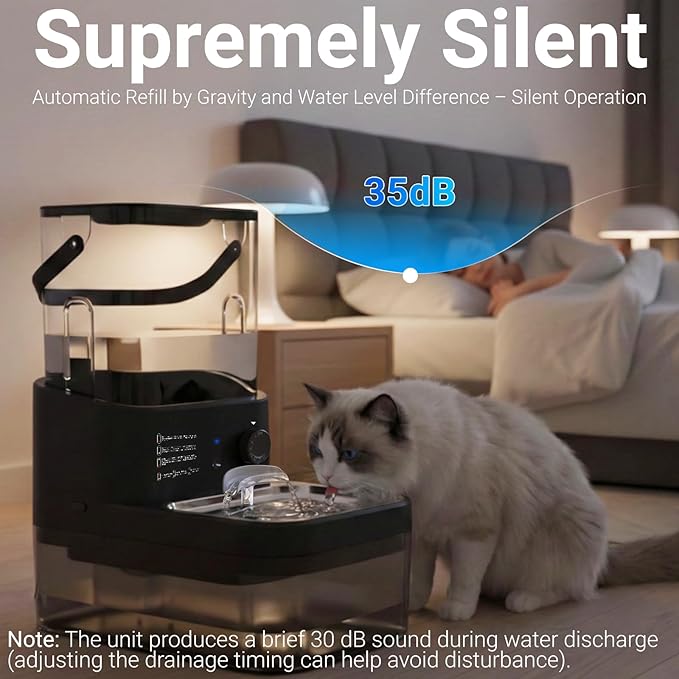 Filterless Cat Water Fountain 3L, Wireless Motion Sensor Cat Water Fountain with 4000mAh Battery, Stainless Steel Cat Bowls, Water Fountain Separate Tanks, Quiet – Black