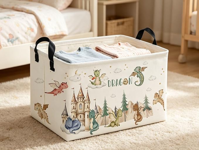 Rectangle Kids Baskets Dinosaur Basket Cute Storage Bin Boys Box for Room Decor Gift Basket(Castle dinosaur)