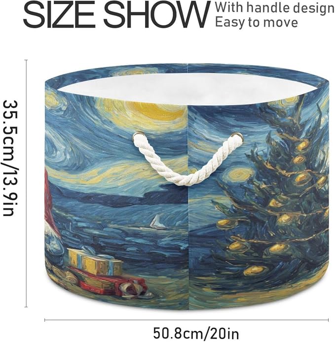 DOMIKING Large Storage Basket for Toys Gnomes Christmas Starry Blue Print Storage Bin Box Organizer Basket for Nursery Laundry Hamper Books Home Decor