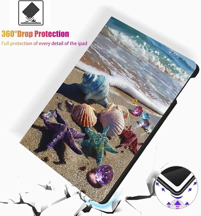 for Microsoft Surface Pro 7 Plus,Surface Pro 7/6/5/4 12.3" Tablet Case,Auto Wake/Sleep,Adjustable Stand Protective Cover - Shell Conch Starfish Beach