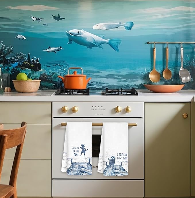 Lake House Decor Dish Towels,Lake House Gifts Funny Dog Kitchen Decorative,Dog Lover Mom Gifts Hand Towels Drying Cloth for Kitchen Bathroom Decor,16x24 Inch Set of 2