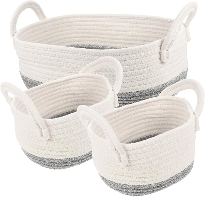Ciieeo 3pcs Rope Dog Toy Storage Basket Lightweight Organizer for Pet Toys Sundries Collection and Home Use Portable Design Handles