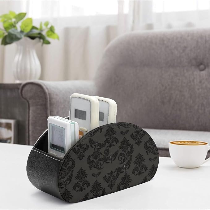 Desk Remote Control Holder Organizer Gothic Death Moth Boho 5 Compartment | Remote Caddy Box, Gothic Death Moth Boho, Pu Leather, Fit Media Player, Maleup Brush, Office Supplies Accessory