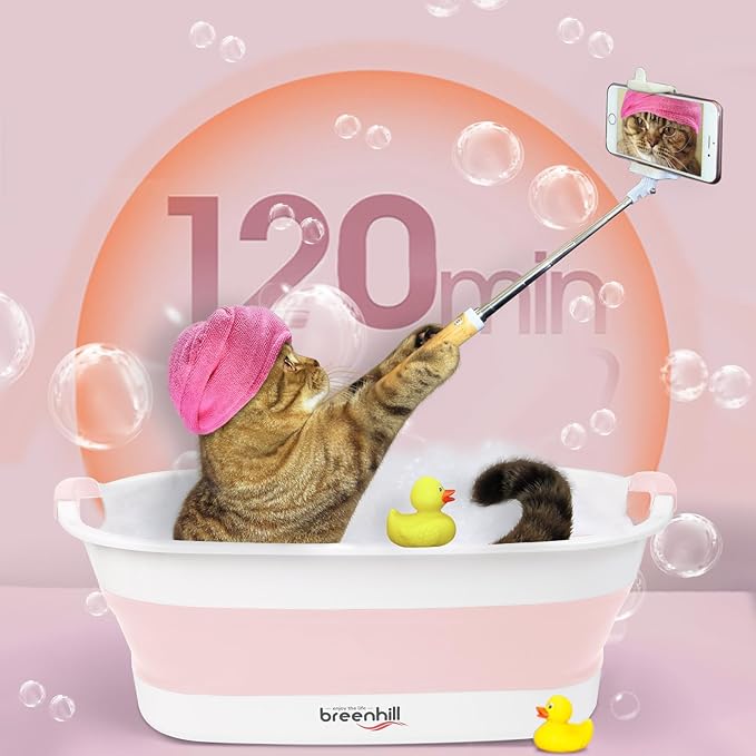 Collapsible Dog Bath Tub, Portable Puppy Bathtub with Drain Plug, Pink | Collapsible and Portable, Easy Water Drainage, For Small Dogs, Puppies and Cats; Indoor and Outdoor Use, Space-Saving Storage