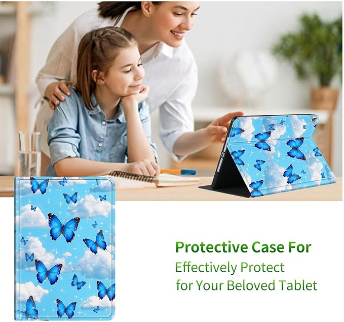 for Samsung Galaxy Tab A 8.4" 2020 (SM-T307) Case | Slim Leather Smart Cover with Multi-Angle Anti-Slip Stand [Auto Wake/Sleep] Shell for Women Men, Blue Butterfly White Cloud