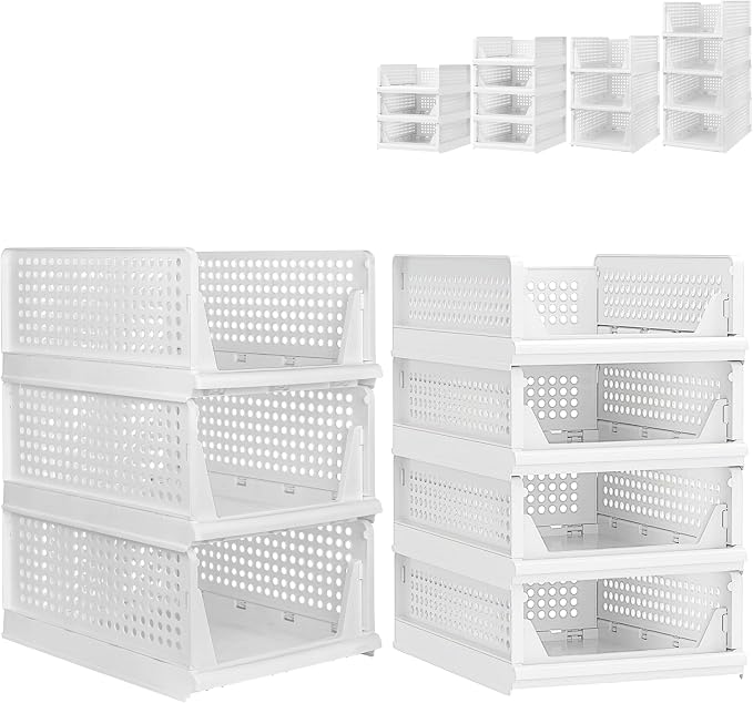 This Stackable Folding Clothing - 3-Tier & 4-Tier Drawer Shelf for Bedroom Kitchen Living Room Bathroom - White Storage Solution for Clothes & Accessories