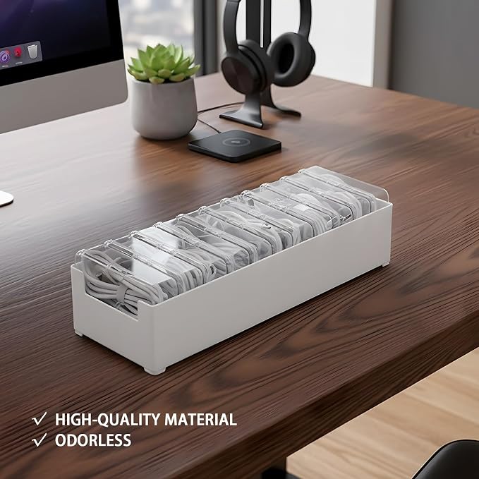 11 Case Cable Storage Box with Cable Straps and Label Stickers, Cord Organizer for Charging Cables, USB Wires, Earphones – Travel Cable Holder for Desk Drawer Organization (11 Cases + 11 Cable Straps)