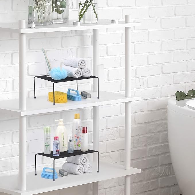 SIBAO Set of 4 Mesh Kitchen Shelves Cabinet Storage Shelf Rack (13.1 x 10.2 Inch) ，Kitchen Bathroom Pantry Cupboard Desk Home Office, Fridge, Non-Slip Plastic Feet (4, Black)