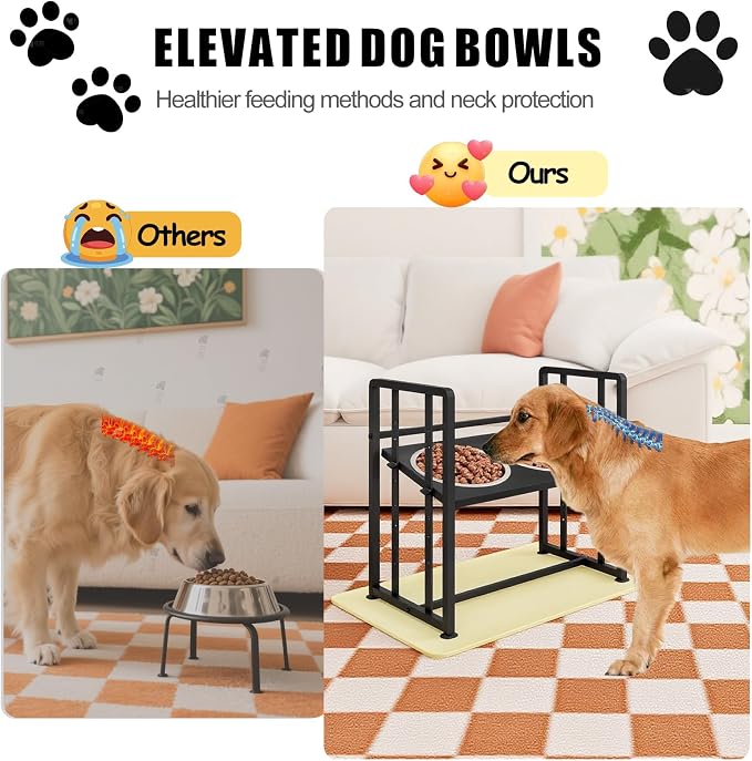 INGIORDAR Dog Bowls Elevated Height Adjustable Raised Dog Bowl Feeding Mat | Metal Pet Food Feeder Dish Station Non-Slip Dog Bowl Stand Stainless Steel Food Water Bowl