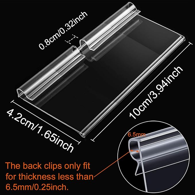 50PCS Basket Bin Labels Clip On,ChanQnTon Clear Plastic Label Holders for Storage Bins, Wire Shelf Price Tags,Merchandise Display Signs,50PCS 10X4CM Paper Inserts Included.(Size:3.94x1.57inch/10x4cm)