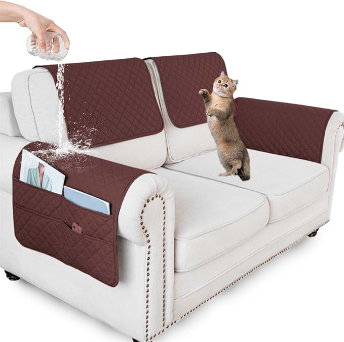 Large Polyester Armrest and Headrest Covers with 2 Pockets | Soft, smooth polyester resists daily wear nonslip silicone backing helps shield recliners and sofas from pet scratches