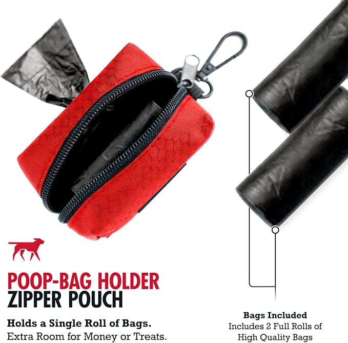 Tuff Pupper Dog Poop Bag Holder | Works with Any Dog Leash | Zippered Waste Bag Dispenser | Waterproof with Rust-Proof Clip | Convenient Lightweight Design | Includes 2 Rolls of Leak-Proof Bags
