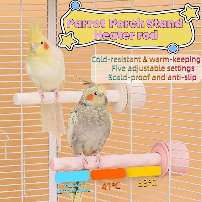 Parrot Heated Perch, 5-Level Adjustable Temperature Heated Bird Perch with Timer & Display, Bird Cage Heater Stand for Small Medium Birds Indoors Outdoor (Purple, M)