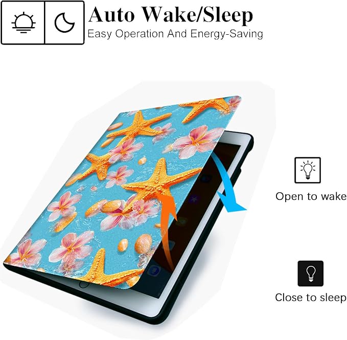 for Microsoft Surface Pro 11/10/9-13" 2024/2022 Tablet Case,Auto Wake/Sleep,Adjustable Stand Protective Cover - Starfish Flower Ocean Style
