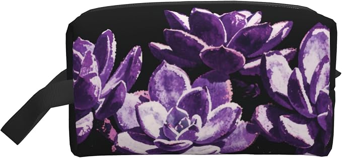Amethyst Succulent Makeup Bag - Durable 600D Oxford Fabric Travel Cosmetic Bag, Shockproof Foam Padded Toiletry Organizer for Gym & Daily Use 10x6.2x4.9 Inch