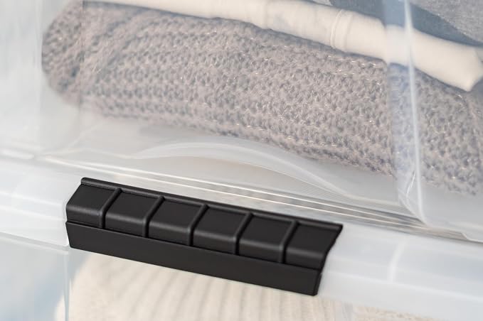 IRIS USA 4-Pack 40 Quart Storage Bins with Lids, Clear | Transparent design makes contents easy to find. Perfect for moving, blankets, clothing, and garage storage. Nestable design