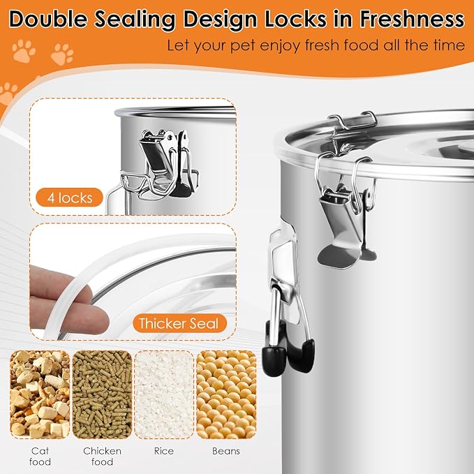 Stainless Steel Dog Food Storage Container,20LB/25LB Airtight Dog Food Storage Container with Lid to Keep Fresh,Easy Clean Large Pet Food Storage Container with Scoop for Cat Food,Chicken Feed,Rice