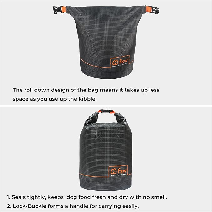 FXW Dog Food Travel Bag, Large Capacity for Travel Kibble Storage, 85 Cups | for RV Road Trips, Camping, Longterm Dog Boarding, Freshness Support, Odor Control, Easy Pouring