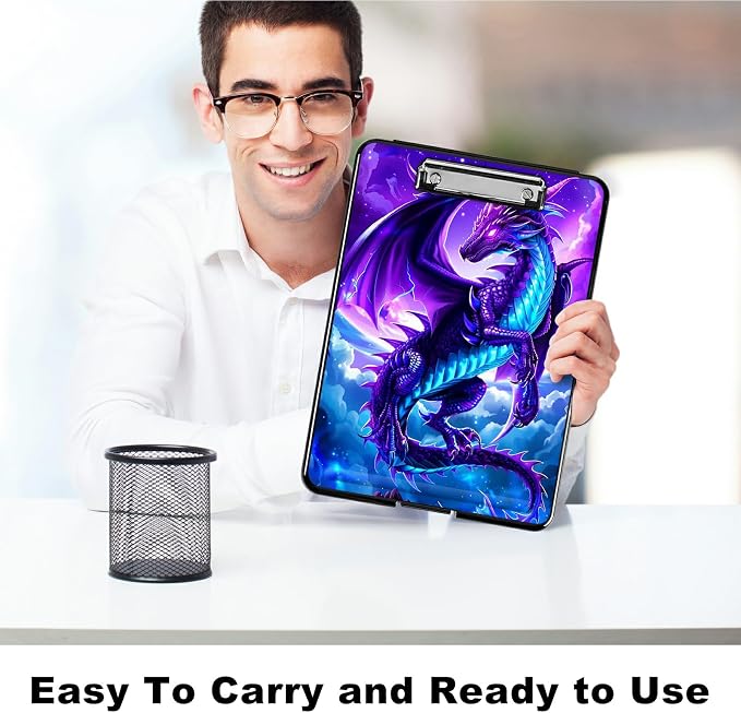 Heavy Duty Storage Clipboard, Slim Nursing Clipboard with Internal Pen Case, Portable File Organizer Case for A4 Letter Size Paper Office Medical Professionals, Galaxy Purple Dragon