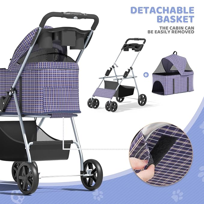 Magshion 3-in-1 Foldable Pet Stroller for Small to Medium Dogs and Cats | Dog Travel Jogger with Detachable Carrier, Cup Holder & Storage Basket, For Small/Medium Dogs & Cats Up to 33 lbs