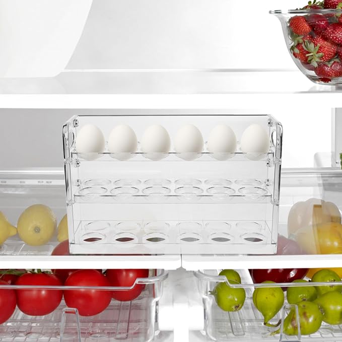 Refrigerator Side Door Egg Storage Box Pet Vertical Organizer Tray | Partition Design, Deepened Widened Grooves, Stable Bottom, Large Capacity, for Kitchens and Egg Placement