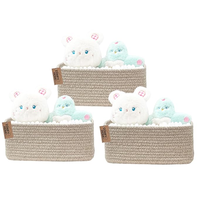 COMFY-HOMI 13" x 8.5" x 5.1" Storage Baskets for Organizing | Cotton Rope Woven Basket | Toy Storage Bin Box | Basket for Shelves, Closet Organizer Bin, Decorative Closet Shelf, 3 Pack