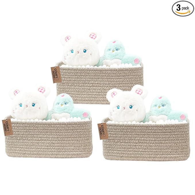 COMFY HOMI 11.5"x7.5"x4.7" Storage Baskets for Organizing | Cotton Rope Woven Basket | Toy Storage Bin Box | Basket for Shelves, Closet Organizer Bin, Decorative Closet Shelf, 3 Pack,