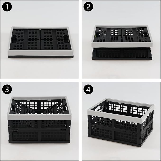 Gainhope 3-Pack 15 L Plastic Collapsible Storage Crate, Foldable Crates | Stackable Baskets for Shelf, Kitchen, Pantry