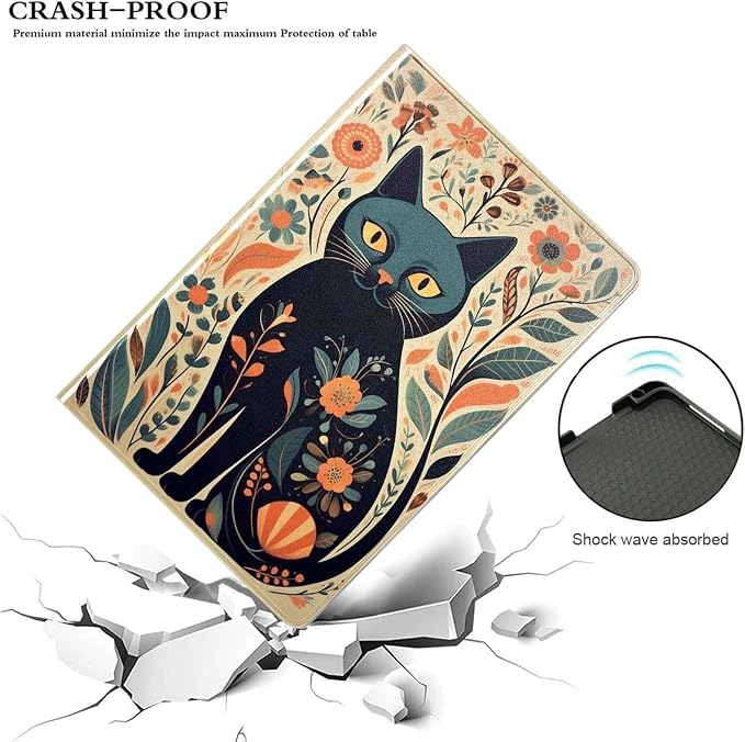 for Samsung Galaxy Tab S6 Lite 10.4" Tablet Case 2022/2020(SM-P610/P613/P615/P619),Premium Leather Folio Stand Auto Wake/Sleep,Multiple Viewing Stand,Flowers and Cat