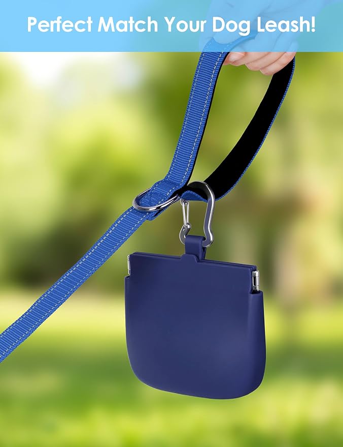 1 Cup Silicone Dog Training Treat Pouch (Blue) | Clip on Leash or Belt Loop, One-Hand Access with Pull Tab, Small Pocket Sized, Auto Closing Lid for Pet Training & Walking