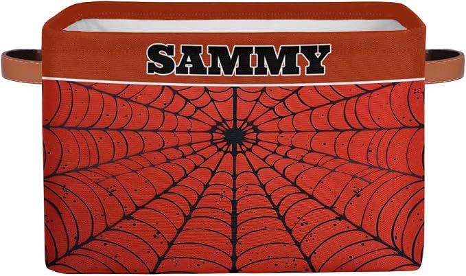 Custom Storage Basket, Personalized Name Rectangle Organizer Bin Spider Web Red Black for Pet/Children Toys, Books, Clothes, Perfect for Rooms/Playroom