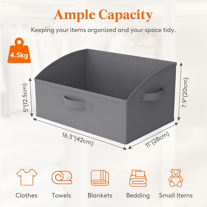 Lifewit Trapezoid Closet Storage Bin for Shelf, 6 Packs 19L, Gray | Non-woven Closet Organizer Baskets with Handles, Foldable Clothes Containers Boxes for Clothing, Book, Purse, Large