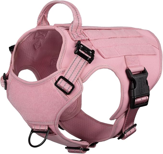 ICEFANG Tactical Dog Harness for Medium Dogs,Reflective No Pull Dog Vest | with Control Handle,Adjustable,Front Hook,2 Leash Clips,Soft Padded,MOLLE Panel,Pink,Medium