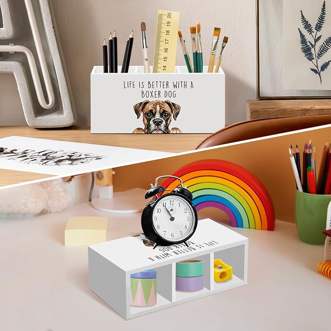 Boxer Dog Gifts Pen Pencil Holder for Desk, Funny Boxers Dog Gift Office Desk Accessories, Life Is Better with a Boxer Dogs Pen Holders Organizer for Women Bathroom Decor