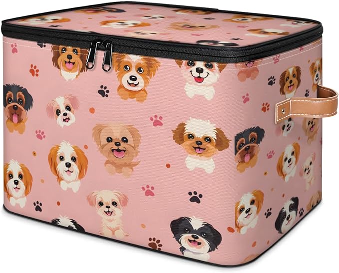 Storage Bins with Zipper Lid and Handle, 14.2 x 10.2 x 10.4" Guard Dog Storage Basket Stackable Foldable Storage Boxes Collapsible Storage Cubes Closet Organizers, 2PCS