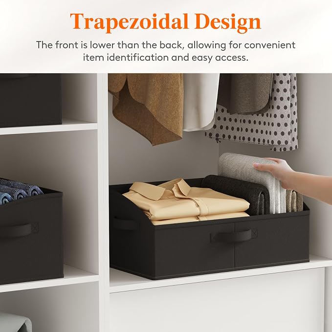Lifewit Trapezoid Closet Storage Bin for Shelf, 6 Packs 23L, Black | Non-woven Closet Organizer Baskets with Handles, Foldable Clothes Containers Boxes for Clothing, Book, Purse, Extra Large