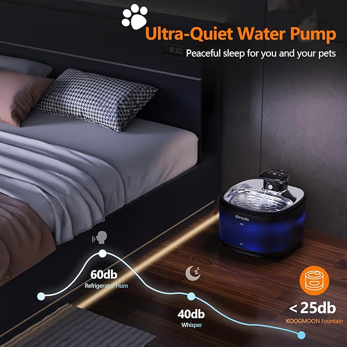 Cordless Cat Water Fountain - Automatic Cat Water Fountain Wireless Dog Water Dispenser with Replacement Filters, Gifts for Christmas, Cats, Dogs, Multiple Pets (Black)