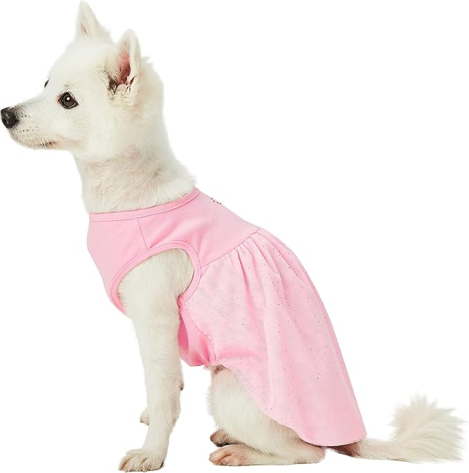 Blueberry Pet My Little Princess Cotton Blend Dog Tulle Dress in Lovely Pink with Heart, Back Length 10", Pack of 1 Clothes for Dogs