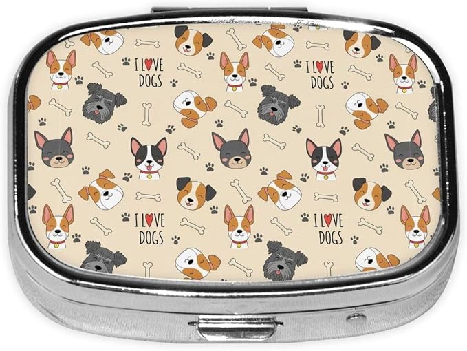Weekly Pill Box Micro Organizer Vacation Medicine Case Compact Supplement System Travel Kit, Cute Doodle Pets Dog Light Yellow