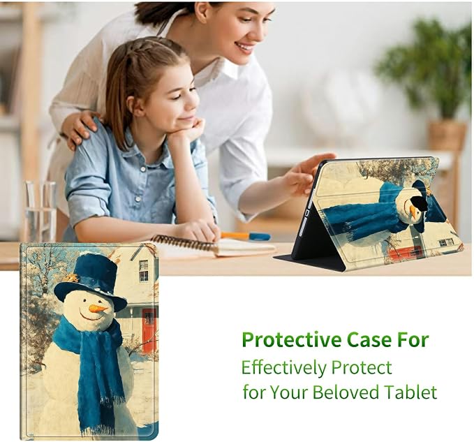 for Samsung Galaxy Tab A 10.1" 2016 SM-T580/T585/T587 Case | Slim Leather Smart Cover with Multi-Angle Anti-Slip Stand [Auto Wake/Sleep] Shell for Women Men - Blue Towel Snowman