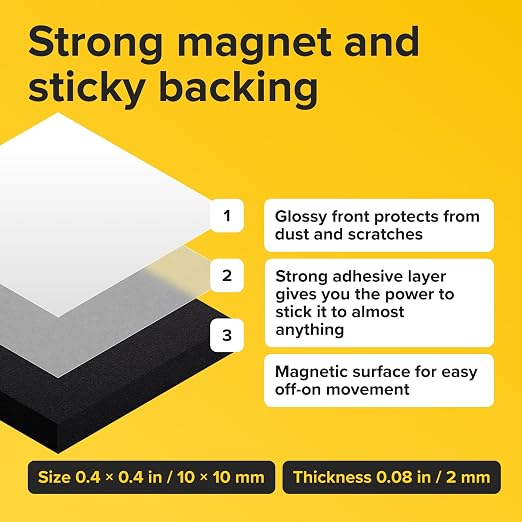 Pre-Cut Adhesive Magnetic Tape Squares, 0.4"x0.08" (10x2mm), 300 pcs | Sticky Magnetic Tape Squares, Flexible, Easy to Use, No Cutting Needed, For Whiteboard, Fridge, Crafts & School