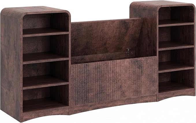 U-Shaped Shoe Cabinet Bench with Flip-Open Box & Shelf, Walnut | 63" W Lift-Top Storage Wooden Bench for Entryway, Living Room, Hallway