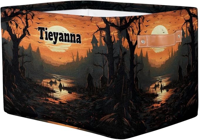 Personalized Kids Toy Box with Name, Happy Halloween Custom Nursery Baskets Cubes Bins, Kids Custom Storage Basket Laundry Baskets Organizer with Handles