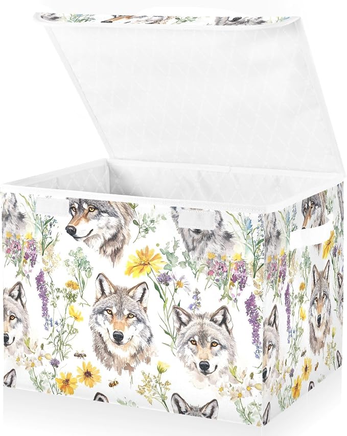 Aesthetic Wolf White Storage Bins Box Storage Container Lidded for Clothes Small Spaces