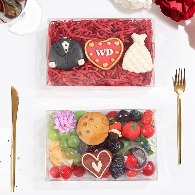 RomanticBaking 24PCS 7x4.4x1.5 Inches Clear Cookie Box for Party Favors | Clear Plastic Boxes for Chocolate Truffle, Oreo, Pastry, Donut, Brownie, Soap,Bakery Treat Wedding Christmas Valentine's