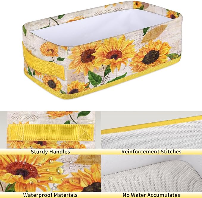 Sunflower Bright Letters Bathroom Storage Basket, Foldable with Handle Open Countertop Paper Towel Decorative Box, Toilet Tank Top Shelf Baskets for Home Closet Bedroom Living Room Office