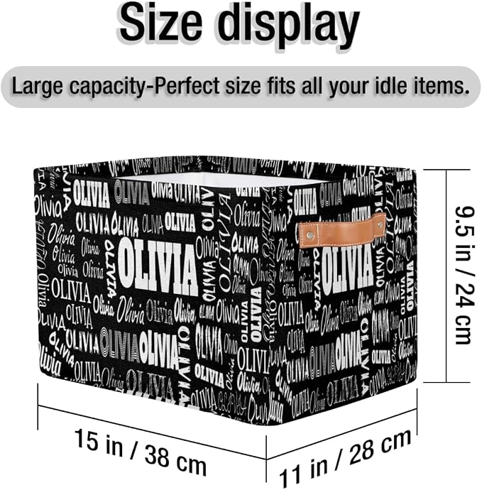 Custom Rectangular Baby Storage Basket, Kids Toys Bin, Solid Black | Organizing Boys Girls Pets Toys Closet Shelf Clothes Books